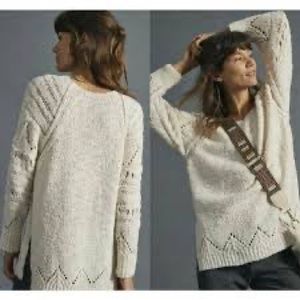 ANTHROPOLOGIE Pilcro Luna Pointelle Sweater Cream